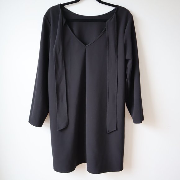 Joe Fresh Black Long Sleeve Dress with Neck Tie at Back, Size L - Picture 9 of 15